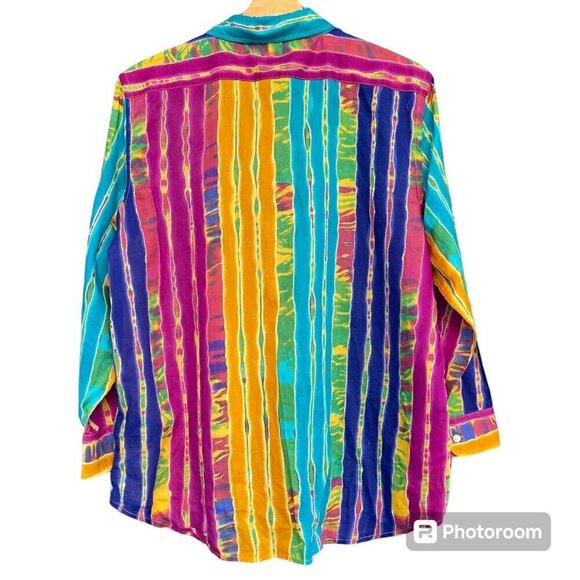 Lauren Ralph Lauren Womens Button Up Blouse Size XL Bold Colorful Artsy Boho - Picture 2 of 7